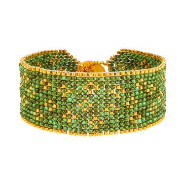 Brazalete Telar Dorado Medio Miniflor Turquesa T